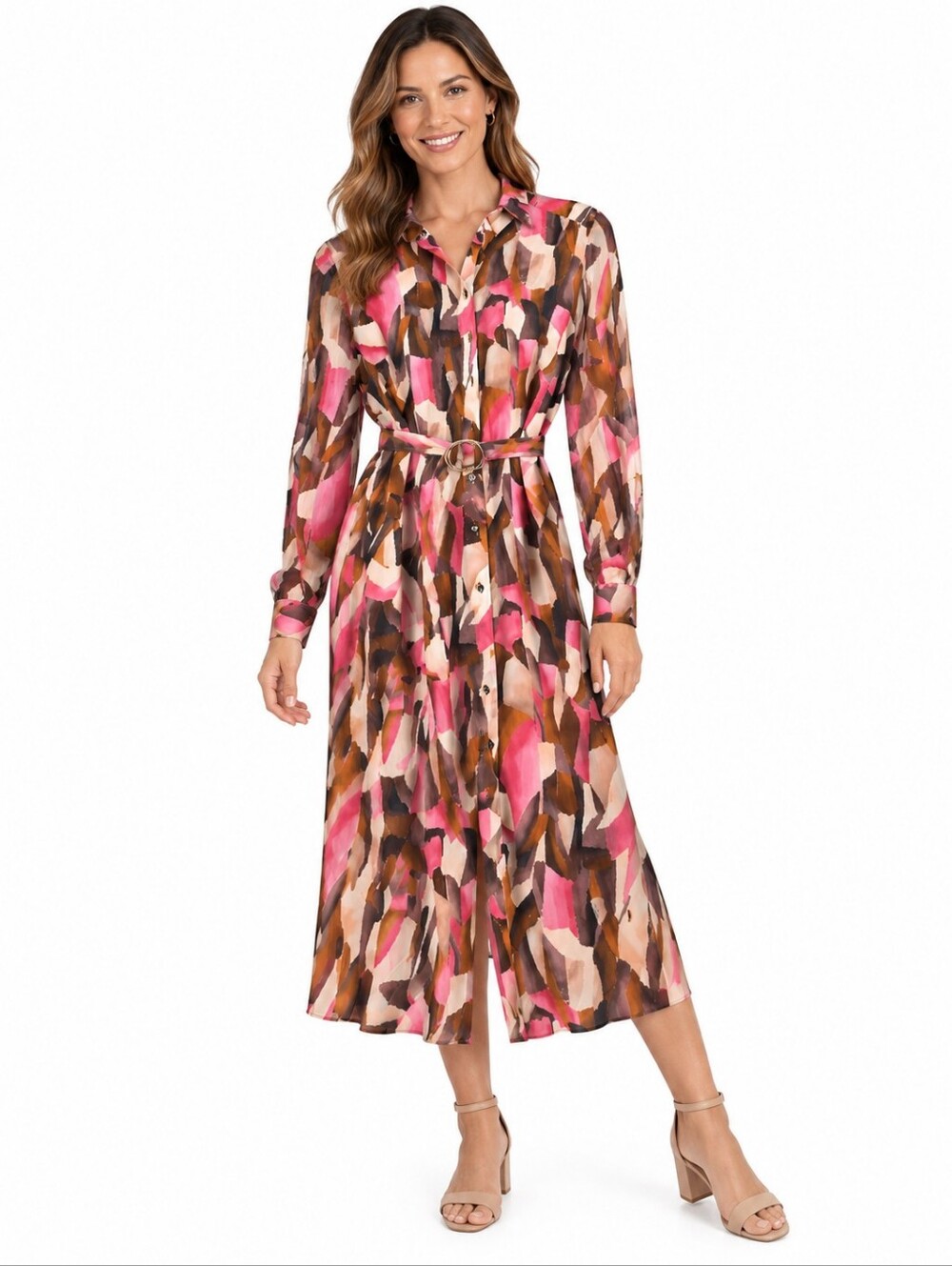 DESOTO Designer’s Choice Abstract Print Belted Shirt Dress Size 36